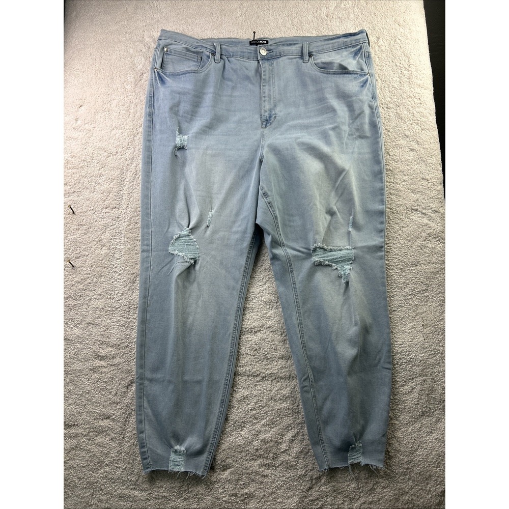 Fashion Nova‎ Women's Plus Size 22 Lightwash Wide Leg Stretch Jeans Distressed